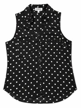 Express The Portofino Shirt Black White Polka Dot Sleeveless Blouse Size Small